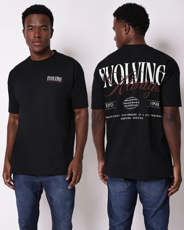Camiseta Masculina Algodão Estampa Frente e Costas Preto G