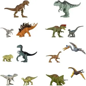 Kit de Brinquedos de Dinossauros 12 Peças Mini Dino Jurassic Park em Borracha com Árvores King Imports Kit 12 Brinquedos de Dinossauros Mini Dino Jurassic Park em Borracha King Imports