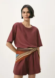 Blusa Feminina Manga Média Com Linho - Vinho M