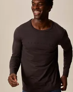 Camiseta Masculina Slim Manga Longa Estampada Em Algodão Marrom - G