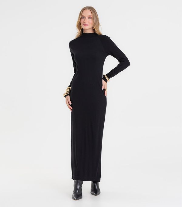 Vestido Midi Feminino Manga Longa Ribana Rovitex Preto M