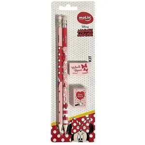 Kit Escolar Molin do Brasil Minnie com 2 Lápis Decorados 1 Apontador e 1 Borracha Kit Escolar Molin do Brasil Minnie com 2 Lápis 1 Apontador e 1 Borracha
