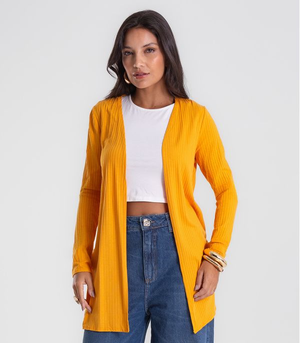 Cardigan Feminino Ribana Canelada Básico Endless Amarelo P