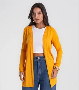 Cardigan Feminino Ribana Canelada Básico Endless Amarelo P