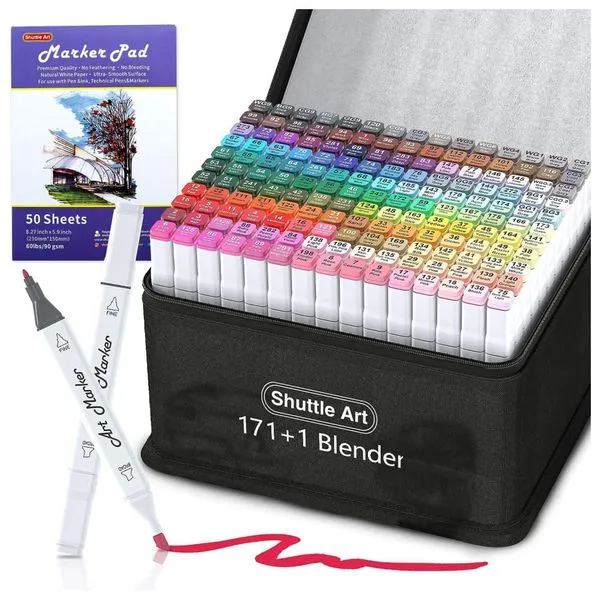Shuttle Art Kit de Canetas Profissionais com Pontas Duplas e Bolsa para Transporte, 280 Peças, Shuttle Art