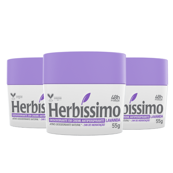 Kit Desodorante Creme Antitranspirante Lavanda Herbíssimo 55G - 3 unidades
