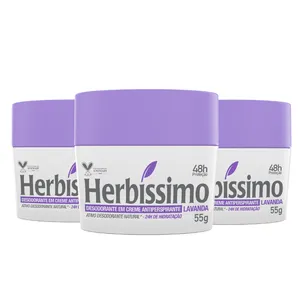 Kit Desodorante Creme Antitranspirante Lavanda Herbíssimo 55G - 3 unidades