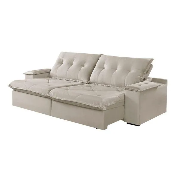 Sofá 3 Lugares Retrátil E Reclinável Martins M-163 Veludo Creme