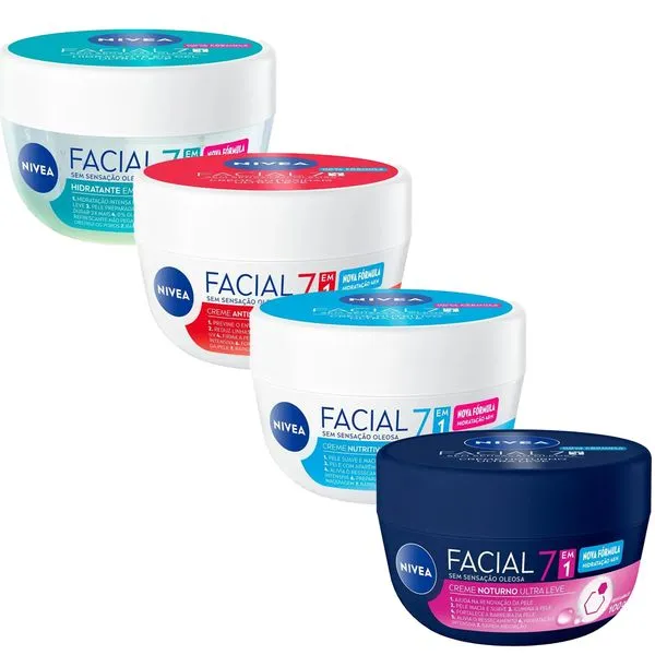 Kit Creme Facial Antissinais + Creme Facial Cuidado Nutritivo + Creme Facial Ácido Hialurônico + Creme Facial Nivea Noturno 100g