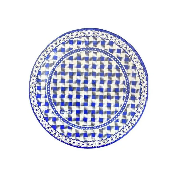 Prato Descartável Redondo Xadrez Azul de Papel Cartão 18CM com 8 Unidades Kaixote Prato Descartável Redondo Xadrez Azul Papel Cartão 18CM 8 Unidades Kaixote