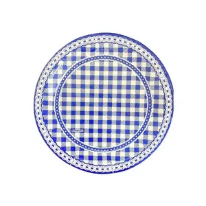 Prato Descartável Redondo Xadrez Azul de Papel Cartão 18CM com 8 Unidades Kaixote Prato Descartável Redondo Xadrez Azul Papel Cartão 18CM 8 Unidades Kaixote