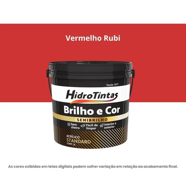 Tinta Acrílica Standard Semibrilho Hidrotintas 3L Brilho E Cor Vermelho Rubi (MP)