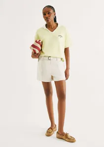 Shorts Feminino Em Peach Touch Com Cinto - Off white 036