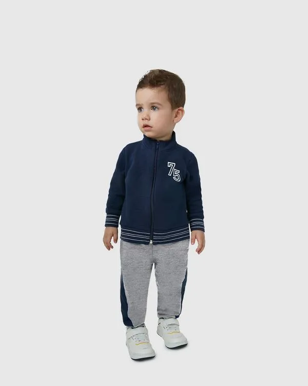 Conjunto Menino Jaqueta Gola Alta Em Malha Texturizada - Carinhoso Azul - 3