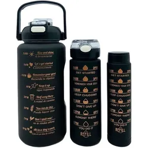 Kit Garrafas de Água para Treino com Frases Motivacionais Capacidades 2L 900ml 300ml Plástico Preto Kit Garrafas de Água Kit para Treino com Frases Motivacionais Capacidades 2L 900ml 300ml Preto