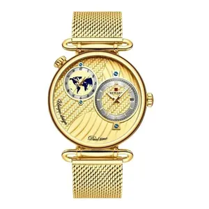 Relógio de Pulso Masculino Analógico 62002 Mostrador Duplo Aço Inox Impermeável Dourado Reward Relógio Masculino Analógico 62002 Aço Inox Impermeável Dourado Reward