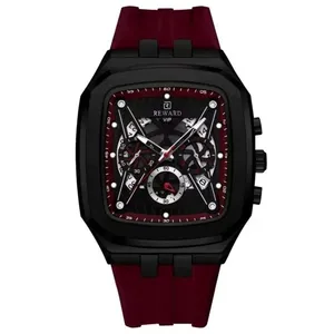 Relógio De Quartzo Masculino Design Retangular à Prova D´gua Casual Vermelho