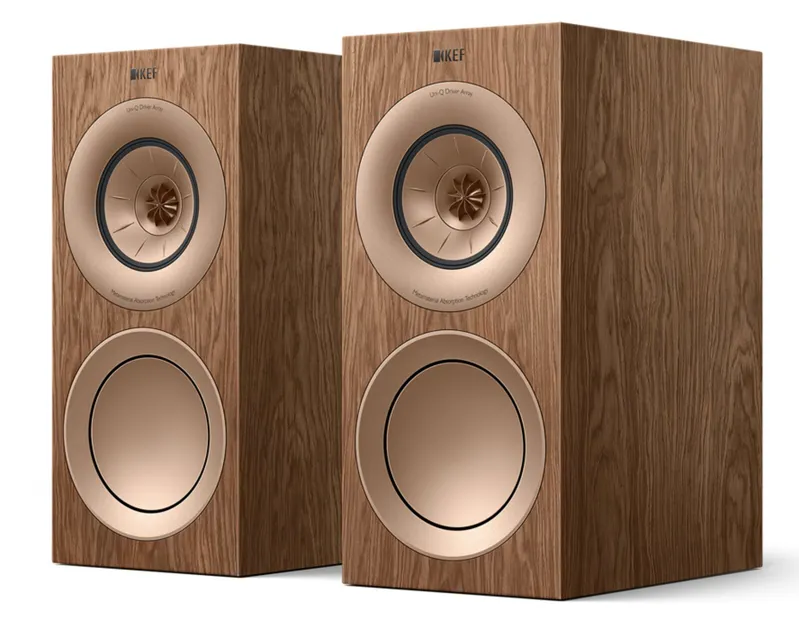 Par de Caixas Kef R3 Book Meta Madeira Walnut com Alta Definição