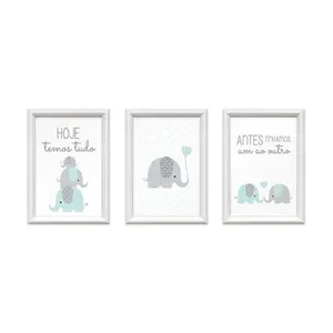 Kit 3 Quadros Decorativos Familia Elefantes 24x34cm