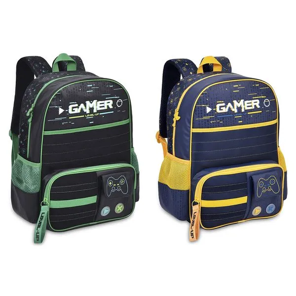 Mochila de Costas Infantil Gamer Level Up Poliéster Com Neoprene Sortido Ref.VD24529J Clio Style