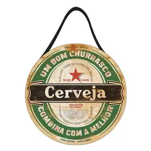 Placa Decorativa Redonda Cerveja MDF com Alça em Corino - Nsw Decor