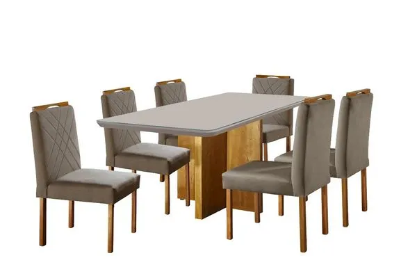 Mesa Diamante com 6 Cadeiras Mel Bege Cappuccino - Hope