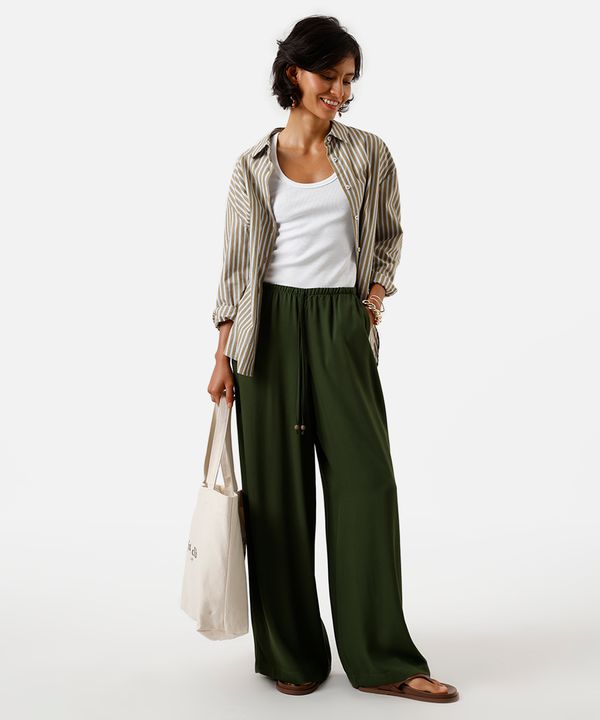 calça estilo pijama feminina de viscose cós elástico verde G