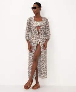 kaftan saída de praia longo coqueiros manga longa off white GG