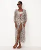 kaftan saída de praia longo coqueiros manga longa off white M