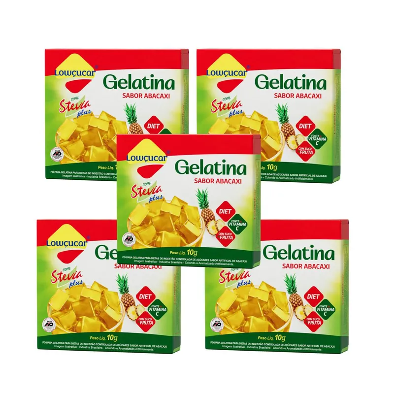 Kit Gelatina Abacaxi Diet Com Stevia Lowçucar Plus - 5 Unidades 10g