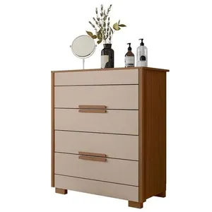 Cômoda Gaveteiro Dhara 4 Gavetas MDP com Puxador em MDF Fendi Texturizado Estilo Moderno Cômoda Gaveteiro Dhara 4 Gavetas em MDP com Puxador MDF Fendi para Quarto