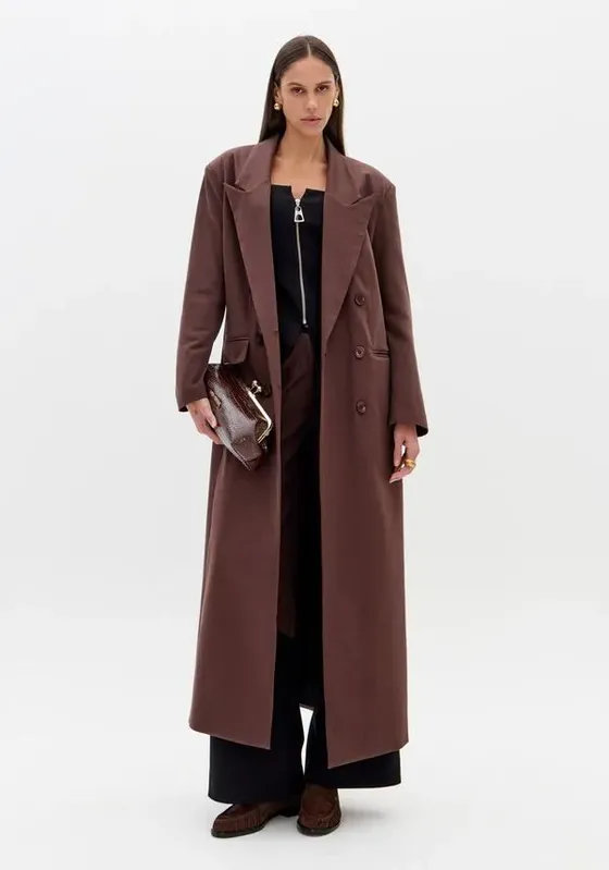Trench Coat Alongado Com Botões Marrom PP