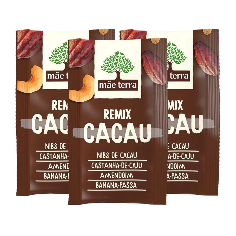 Snack Remix Cacau Castanhas E Banana Passa Mãe Terra - 9 Unidades 25g