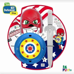 Kit de Fantasia Acessórios Heróis com Escudo e Espada e Máscara em Plástico Le Plastic Kit Fantasia Acessórios Heróis Escudo Espada Máscara Le Plastic