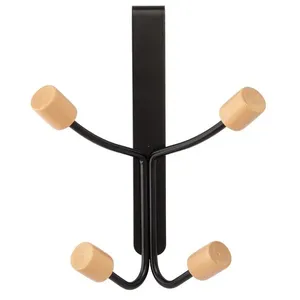 Gancho Para Porta Com 4 Ganchos Suporta Até 3kg Bambu E Ferro Preto 13x11x27cm LM2382BEL - honeyhome