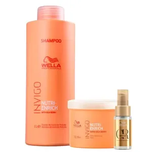 Kit Wella Shampoo 1L + Máscara 500ml + Óleo 30ml Invigo Nutri Enrich