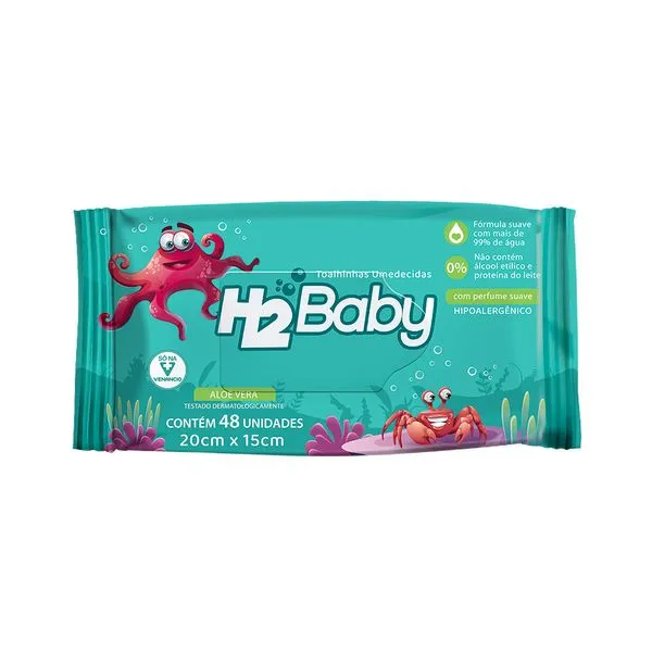 Toalhinhas Umedecidas H2 Baby Aloe Vera 48 Unidades Hipoalergênicas