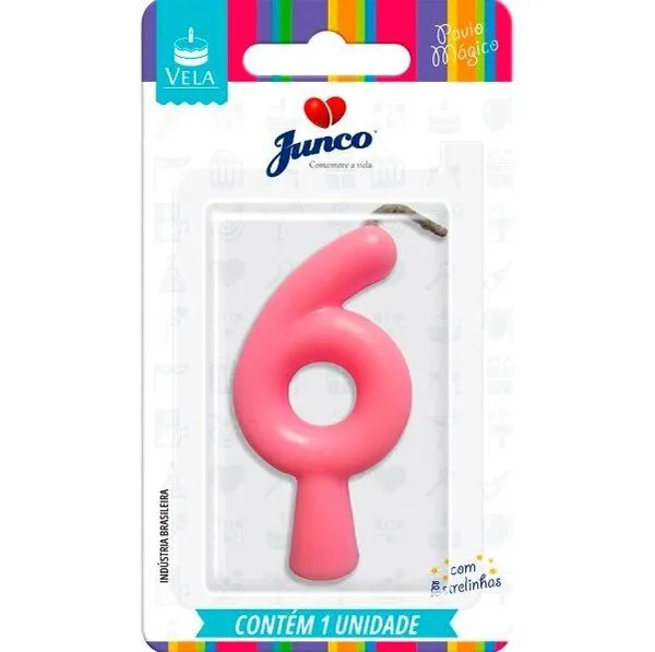 Vela De Aniversário Junco Candy Rosa N° 6