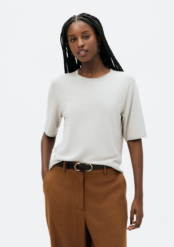 Blusa Feminina Manga Curta Em Tricô Leve - Cinza G