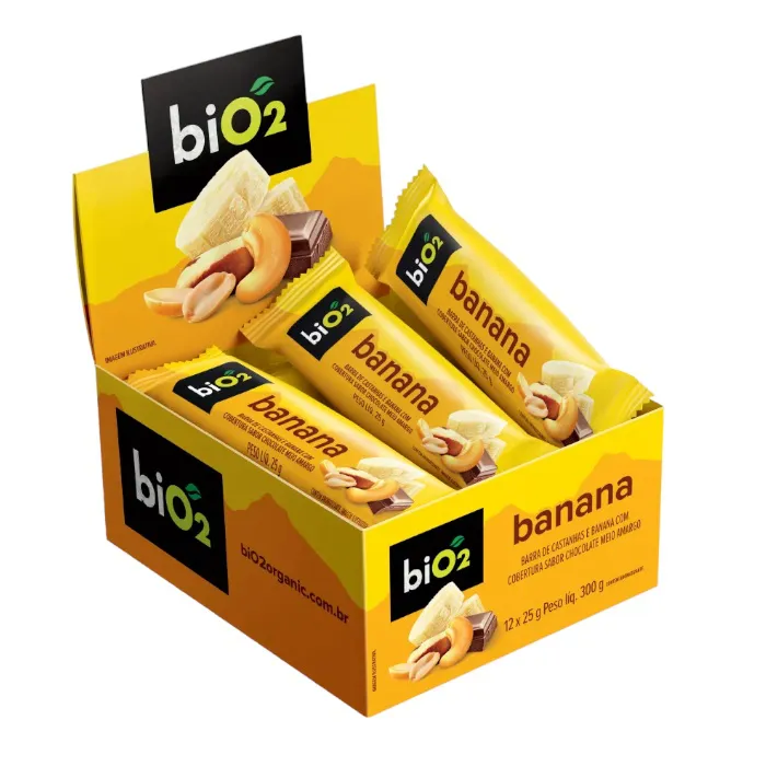 Barra De Cereal biO2 Castanhas e Banana Coberta com Chocolate c/12 un