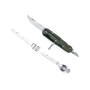 Conjunto de Talheres Timber para Camping com Faca Multifuncional e Estojo Verde NTK Conjunto de Talheres Timber com Faca Multifuncional e Estojo Verde NTK
