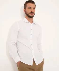 camisa de algodão slim manga longa geométrica branco G