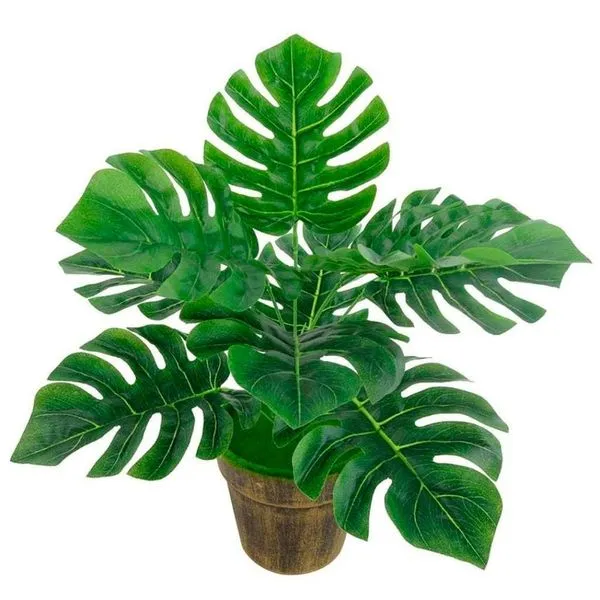 Kit 11 Ramos Costela De Adão Decorativo Artificial Plástico Verde 9 Folhas Cada 32cm