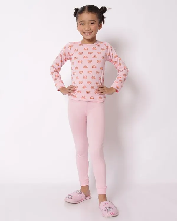 Pijama Infantil Longo Térmico Estampado Ursinhos Rosa 4