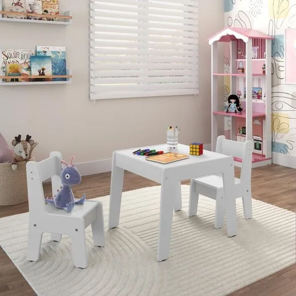 Conjunto De Mesa Infantil Com 2 Cadeiras Mdf Helena Branco Brilho