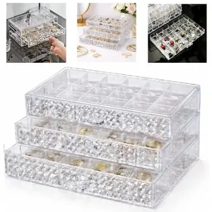 Porta Joias Organizador 72 Divisorias Caixa Acrilica 3 Gavetas para Acessorios Transparente Yeet Porta Joias Organizador 72 Divisorias Caixa Acrilica 3 Gavetas Transparente Yeet