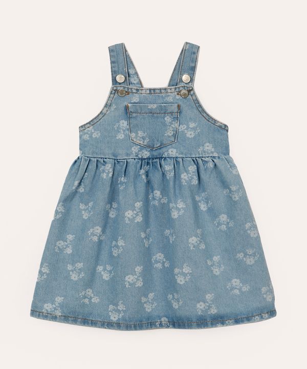 salopete jeans infantil floral azul 2