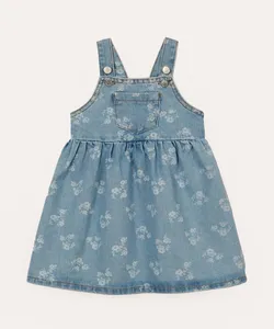 salopete jeans infantil floral azul 5