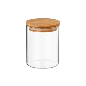 Pote de Vidro Redondo Com Tampa de Bambu 10x10x12cm 800ml 6066 - Be10