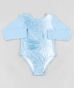 Maiô Body Infantil Frozen Manga Longa Proteção UV50+ Azul 4